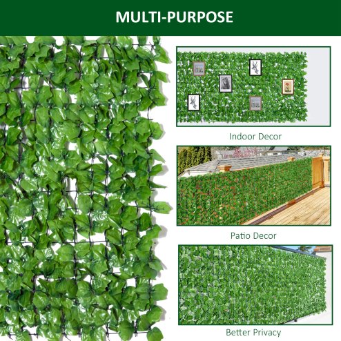 Outsunny 3 X 1m Artificial Plant Wall Panels, Artificial Wall Foliage with Ivy Leaves, Privacy Screen Greenery Grass Wall For Garden Balcony