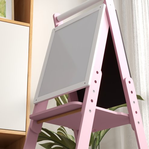 AIYAPLAY Kids Easel with Paper Roll 3 in 1 Art Easel for Toddlers Height Adjustable Double-Sided Kids Whiteboard Blackboard for Ages 3-6 Years - Pink