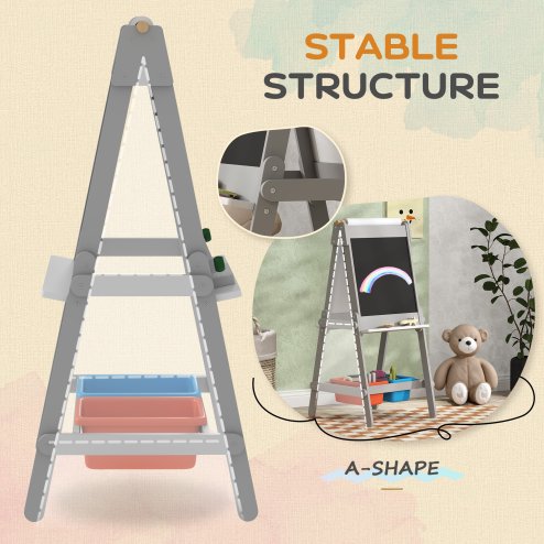 AIYAPLAY Art Easel for Kids with Paper Roll, Double-Sided Painting Easel with Chalkboard, Whiteboard, Eraser, Storage Boxes