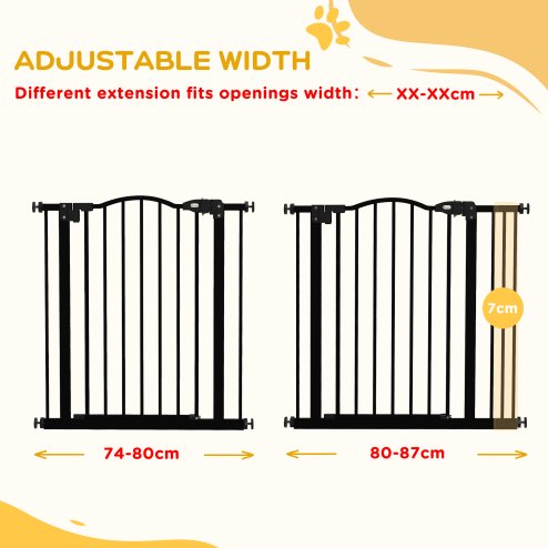 PawHut Pressure Fit Dog Stair Gate No Drilling Safety Gate Auto Close for Doorways, Hallways, 74-87cm Adjustable, 78cm Tall, Black