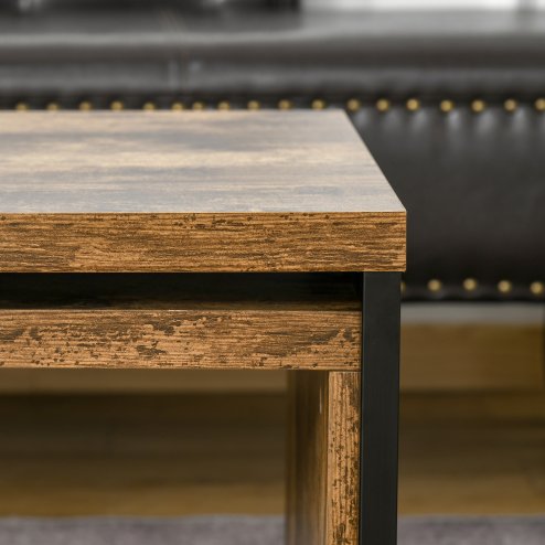 HOMCOM Coffee Tables Set of 2, Industrial Nest of Tables with Metal Frame for Living Room Bedroom