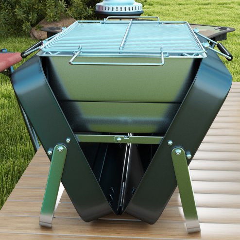 Outsunny Portable Mini Charcoal Barbecue Grill with Suitcase Shell, Outdoor Folding Tabletop BBQ Grill for Garden Camping Picnic Party, Black