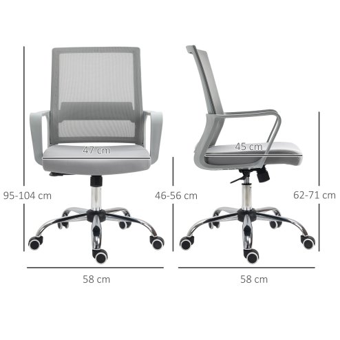 Vinsetto Office Chair, Ergonomic Desk Chair, Mesh Computer Chair with Back Support, Adjustable Height and Swivel Rolling Wheels, Grey