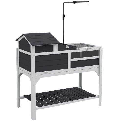 PawHut Tortoise House, 2 Layers Wooden Tortoise Enclosure with Adjustable Lamp Holder, Tortoise Table with Openable Lid, Removable Main House, Storage Shelf, Run Box, Fixed Tray - Grey