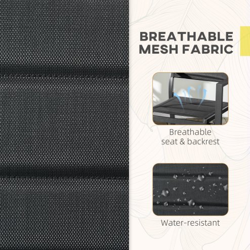 Outsunny 2 Pieces Garden Dining Chairs, Aluminium Outdoor Armchair for 2 with Breathable Mesh Fabric, Stackable Design, Black