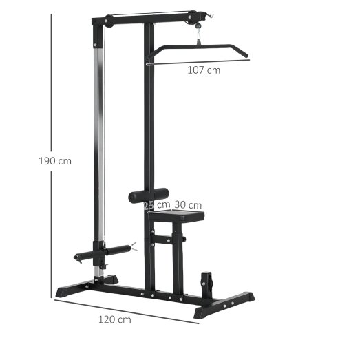 HOMCOM Lat Pull Down Machine with Extra Pulley for Seated Rows, Cable Pulley System with Adjustable Seat for Home Gym