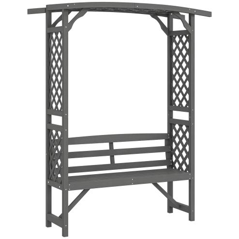 Outsunny Garden Bench, Arch Pergola with Natural Wooden Garden Arbour with Seat for Vines/Climbing Plants for Outdoor Space, Grey