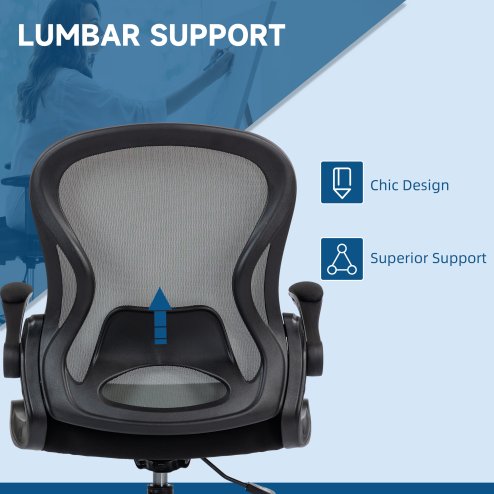 Vinsetto Draughtsman Chair with Flip-up Armrests, Mesh Standing Desk Chair with Lumbar Support and Adjustable Foot Ring for Bar Counter, Dark Grey