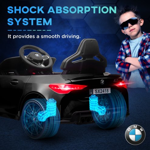 AIYAPLAY BMW M4 Licensed Electric Car for Kids, 12V Kids Electric Ride on with Remote Control, Suspension, Music, Horn, LED Lights, for Ages 3-5 Years, Black