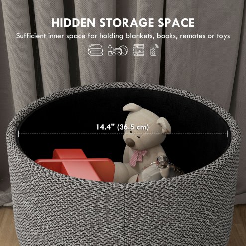 HOMCOM Round Storage Stool, Linen Fabric Upholstered Foot Stool with Removable Top, Padded Seat, Hidden Space and Wooden Legs for Living Room