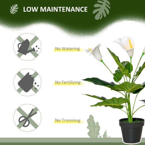 HOMCOM Set of 2 Artificial Realistic Calla Lily Flower, Faux Decorative Plant in Nursery Pot for Indoor Outdoor Decor, 55cm