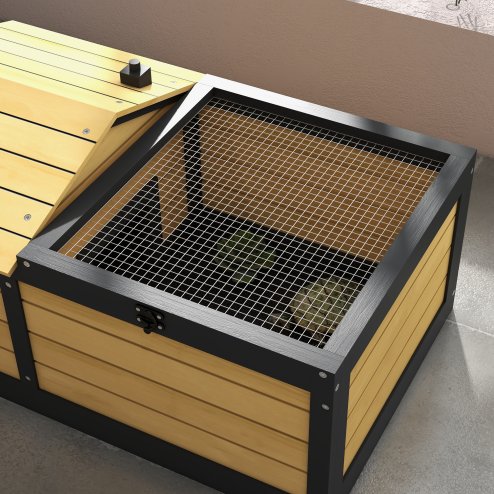 PawHut Wooden Tortoise House Tortoise Table with Hide Shelter Run, Openable Top, Tray, Yellow