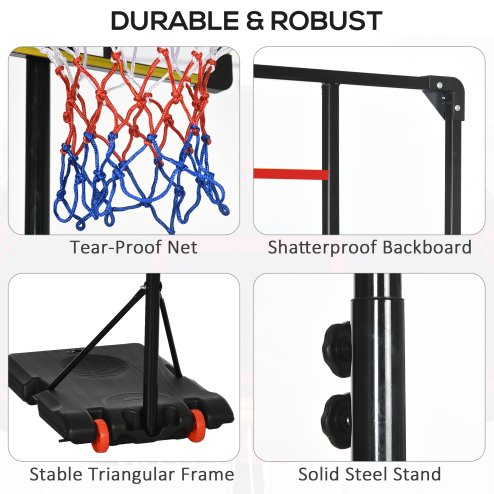 SPORTNOW Height Adjustable Basketball Hoop and Stand with Firm Backboard and Weighted Base, Portable on Wheels, 1.8-2.1m, Red