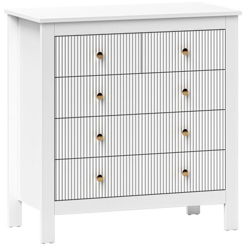 HOMCOM Bedroom Chest of Drawers, Fluted 5 Drawer Dresser with Gold Tone Handles for Living Room, Hallway, Entryway, 79 x 39.5 x 81cm, White
