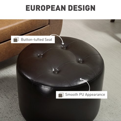 HOMCOM 360 Swivel Foot Stool Round PU Footstool with Thick Sponge Padding and Solid Steel Base