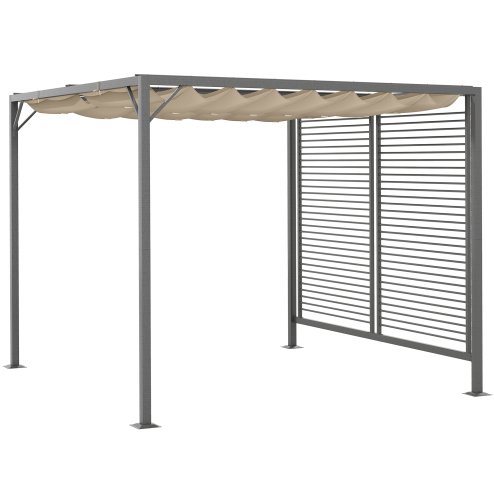 Outsunny 2.8 x 3(m) Metal Outdoor Pergola with Retractable Roof, Outdoor Gazebo Canopy Shelter with Grommet Holes for Garden, Patio, Lawn, Beige