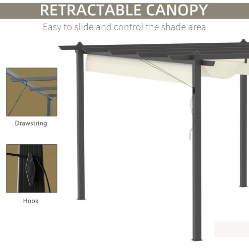 Outsunny 4 x 3(m) Aluminium Outdoor Pergola with Retractable Roof, Outdoor Gazebo Canopy Shelter with Grommet Holes for Garden, Patio, Lawn, Cream White