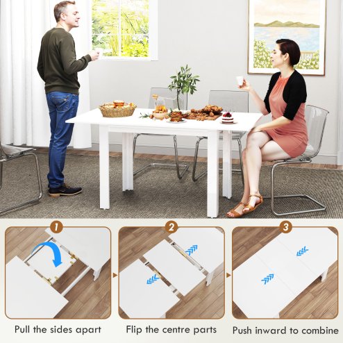 HOMCOM Extendable Dining Table, 120-160 x 70cm Rectangular Kitchen Table for Small Spaces, Seats 4-6 People, High Gloss White