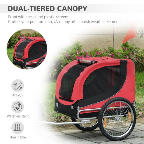 PawHut Steel Dog Bike Trailer Pet Cart Carrier for Bicycle Kit Water Resistant with Hitch Coupler Travel Red and Black