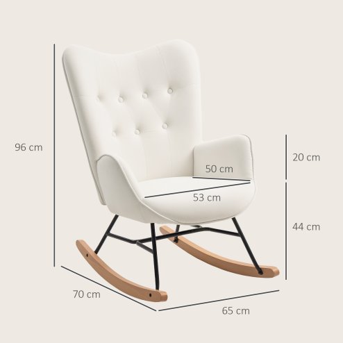 HOMCOM Rocking Chair, Modern Upholstered Velvet Armchair with Solid Wood Legs and Metal Frame for Living Room, Bedroom, Cream