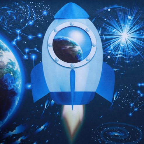 HOMCOM Kids Armchair Toddler Chair Space Rocket Wood Frame Thick Padding High Back Armrest Anti Slip Feet Blue for 3-5 Yrs