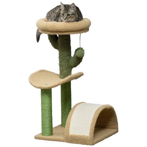PawHut Cat Tree, 72cm Cat Scratching Post with Bed, Kitty Activity Centre, Cat Climbing Tower with Ball Toy Curved Scratching Pad, Brown