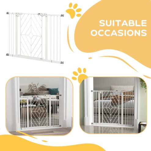 PawHut Pressure Fit Safety Gate for Doorways and Staircases, Dog Gate with Auto Closing Door, Pet Barrier for Hallways with Double Locking, Openings 74-100cm - White