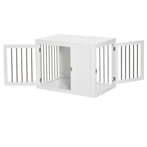 PawHut Furniture Style Dog Crate with Two Doors, End Table Pet Cage Kennel with Locks, for Medium Dogs - White