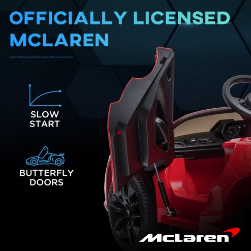 HOMCOM McLaren Licensed 12V Kids Electric Ride-On Car with Butterfly Doors, Powered Electric Car with Remote Control, Music, Horn, Headlights, MP3 Slot, Suspension Wheels, for Ages 3-6 Years - Red
