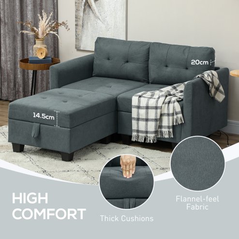 HOMCOM Convertible Modular Sectional Sofa with Storage, Tufted 2 Seater Sofa Set, L Shaped Couch with Ottoman, Wood Frame for Living Room