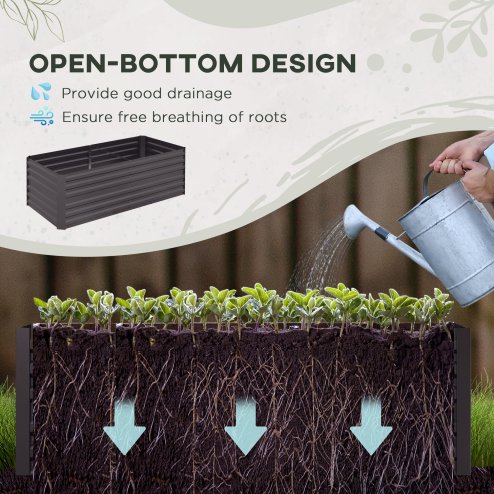 Outsunny Raised Beds for Garden, Galvanised Steel Outdoor Planters with Multi-reinforced Rods for Vegetables, Plants, Flowers and Herbs, 180 x 90 x 59 cm, Dark Grey