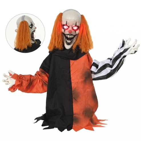 HOMCOM 85cm Animated Halloween Face Changing Clown Animatronic, Half Body Joker with Cackling Laughs and Sound, Glowing Eyes, Sound/Touch Activated, Holiday Decor for Indoor, Covered Outdoor