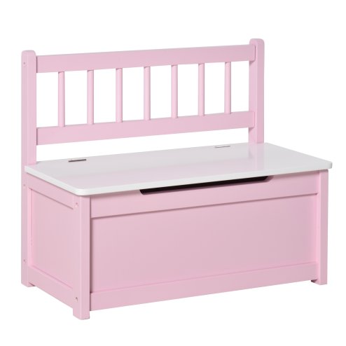HOMCOM 2 In 1 Wooden Toy Box, Kids Seat Bench Storage Chest Cabinet Organiser w/ Safety Pneumatic Rod, 60 x 30 x 50cm - Pink