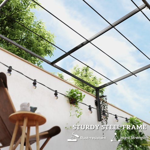 Outsunny 2 x 3(m) Lean To Pergola with Retractable Roof, Wall Mounted Garden Gazebo Outdoor Sun Shade Shelter for Patio, Khaki