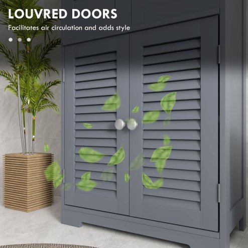 kleankin Bathroom Cabinet with Drawers, Bathroom Storage Cabinet with Louvred Doors, Open Compartment and Adjustable Shelf for Washroom