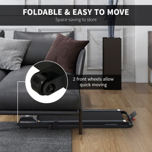 HOMCOM Walking Pad Treadmill, Folding Treadmill for Home, 1-8km/h Under Desk Running Machine with Low Noise 1.5HP, LED Display, Wheels and Remote Control, for Gym Office Fitness Training, Blue