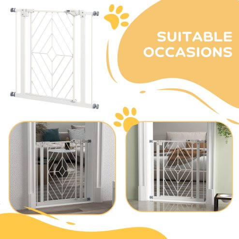 PawHut Pressure Fit Safety Gate for Doorways and Staircases, Dog Gate with Auto Closing Door, Pet Barrier for Hallways with Double Locking, Openings 74-80cm - White