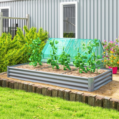 Outsunny Galvanised Raised Garden Bed, 240 x 120 x 30cm Raised Bed with Reinforcing Bars, Outdoor Raised Planter with Open Bottom for Vegetables, Flowers, Herbs, Silver