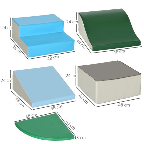 HOMCOM 6 Piece Soft Play Equipment, Kids Foam Blocks Toys for Climb and Crawl, Indoor Activity Play Set Playground for Toddler 1-3 Years Old, Multicoloured