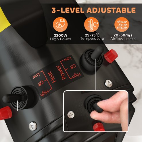 PawHut Dog Hair Dryer, 2200W Pet Grooming Hair Dryer with Adjustable Temperature & Velocity, Professional Low Noise Dog Blaster with 3 Different Nozzles, Black