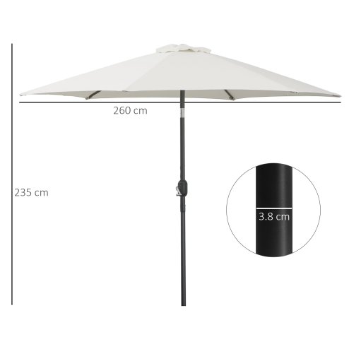 Outsunny 2.6M Garden Parasol Umbrella with Tilt and Crank, Outdoor Sun Parasol Sunshade Shelter with Aluminium Frame, Grey