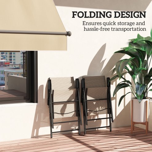 Outsunny Set of 2 Folding Chair, Garden Chair Set with Breathable Mesh Back and Seat, Outdoor Camping Chairs with Armrests, Steel Frame for Deck Balcony, Brown