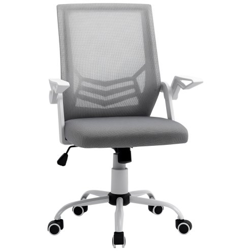 Vinsetto Mesh Office Chair with Flip-up Armrest, Swivel Computer Chair with Lumbar Support, Adjustable Height, Tilt Function for Home/Office, Grey
