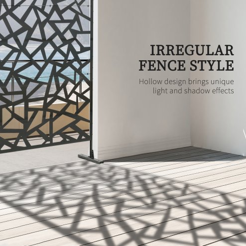 Outsunny Decorative Garden Privacy Screen with Stand, 6.5FT Freestanding Metal Outdoor Divider, Decorative Privacy Panel with Expansion Screws for Garden Pool Hot Tub, Irregular Figure Style, Black