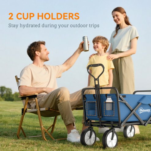 Outsunny 90L Festival Trolley on Wheels, Folding Camping Trolley Cart with Adjustable Handle, Portable for Outdoor, Garden, Shopping, Fishing, Navy Blue