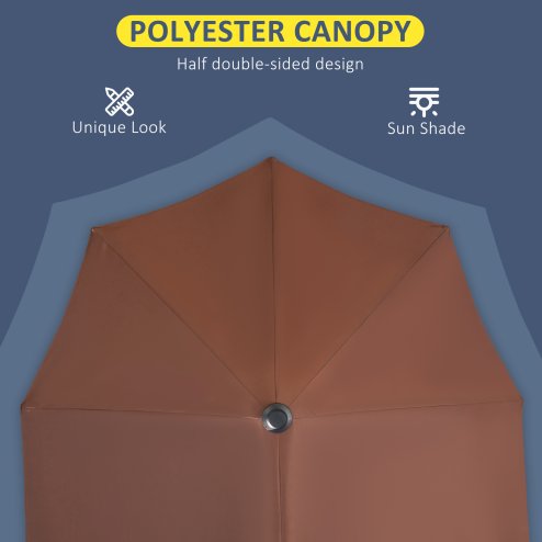 Outsunny 2m Half Parasol Market Umbrella Garden Balcony Parasol with Crank Handle, Cross Base, Double-Sided Canopy, Coffee