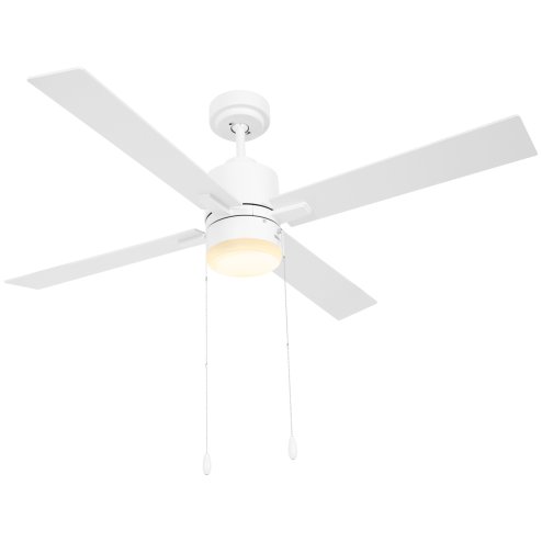HOMCOM Ceiling Fan with Light, 130cm Flush Mount LED Ceiling Fan Light with 4 Reversible Blades, Pull-chain Switch, for Bedroom Living Room, White and Natural Tone