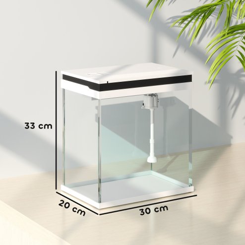 PawHut Fish Tank, 14L Glass Aquarium with Filter System, LED Lights, Water Pump, Betta Fish Tank for Goldfish, Shrimps, White
