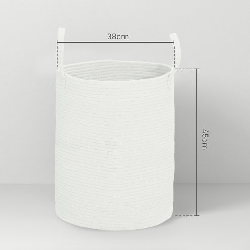 HOMCOM 36L Laundry Hamper, Cotton Rope Laundry Basket with Handles, Collapsible Washing Bin, 38 x 45cm, Cream White