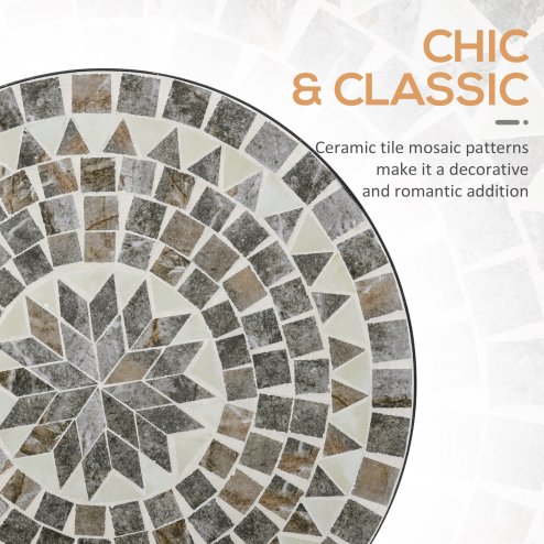 Outsunny 60 cm Mosaic Garden Table, Small Round Outdoor Side Table with Ceramic Top, Plant Stand for Patio, Balcony, Grey and Green